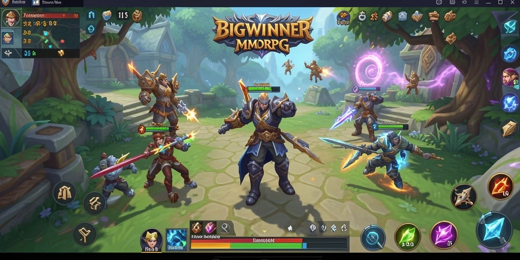 Screenshot gameplay <strong>BIGWINNER</strong> menampilkan aksi pertempuran seru di dunia MMORPG.