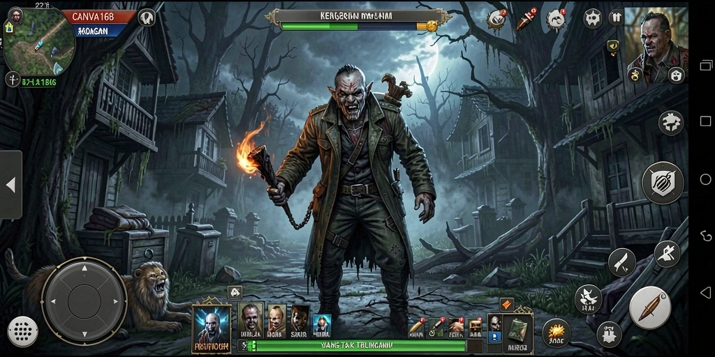 Tampak gameplay menegangkan dalam dunia kegelapan.