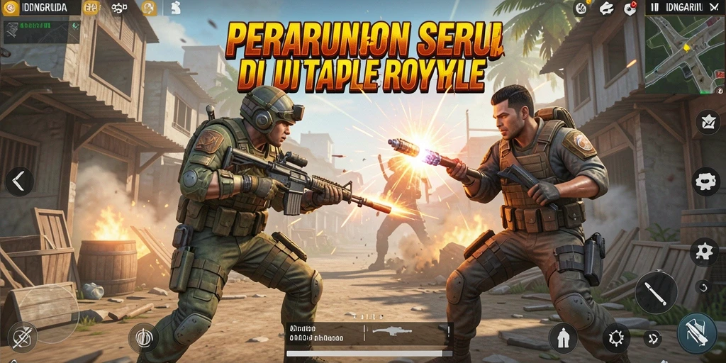 Tangkapan layar gameplay menegangkan di IDNGARUDA, aksi pertarungan Battle Royale.