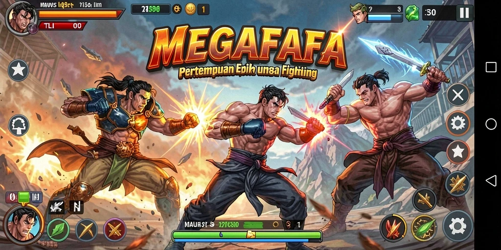 Tampilan gameplay MEGAFAFA dengan pertarungan yang mendebarkan.