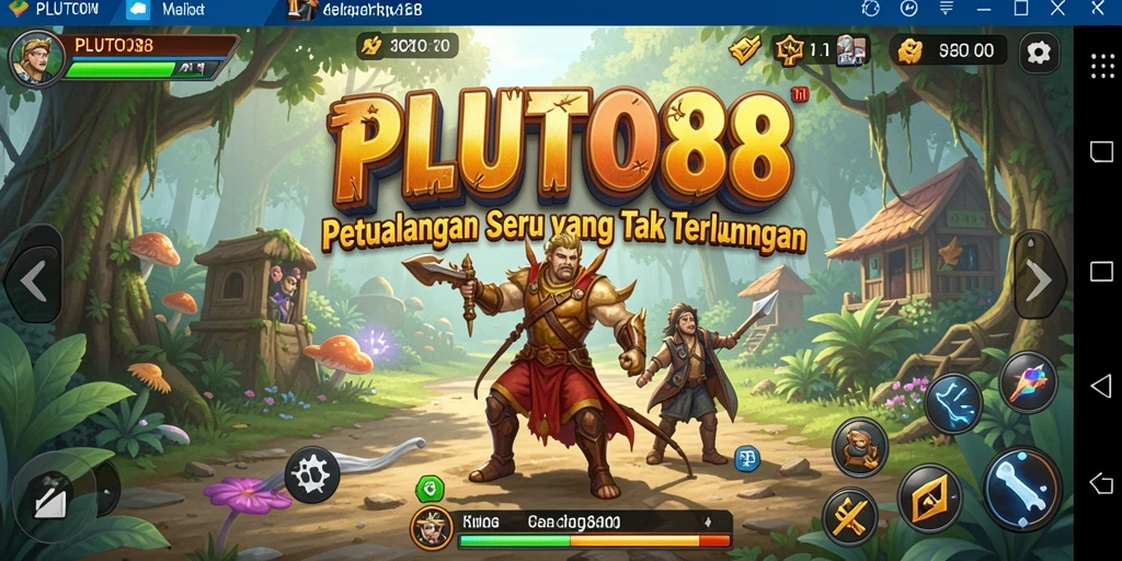 Tangkapan layar utama PLUTO88 menampilkan momen seru dalam gameplay Adventure.