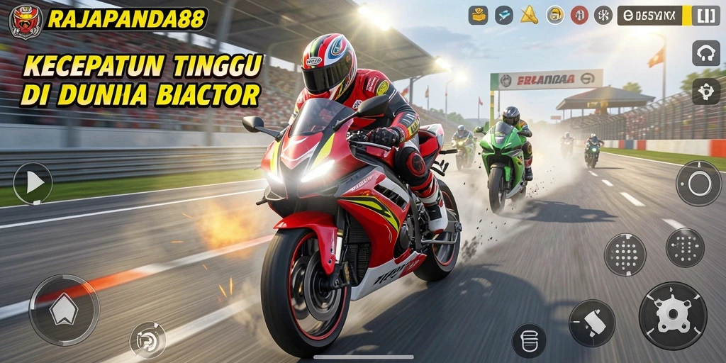 Tampilan gameplay balap motor yang mendebarkan dan dinamis di RAJAPANDA88.