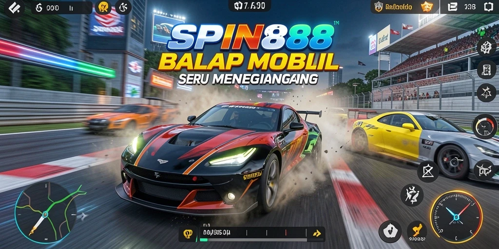 Tampilan gameplay balapan yang menegangkan dan grafis menakjubkan di SPIN88.
