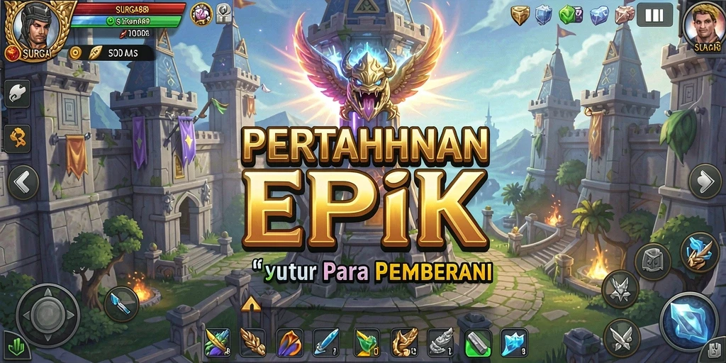 Tangkapan layar gameplay SURGA88 menunjukkan aksi pertahanan menara yang mendebarkan.